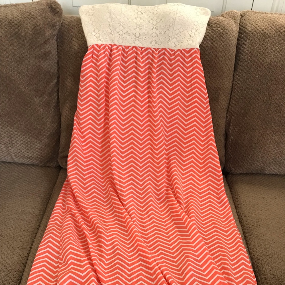 Coral and off white sheer maxi dress by No Boundaries